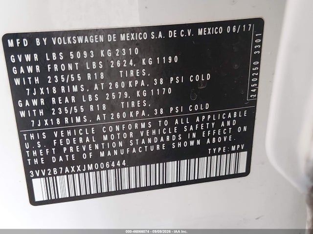 3VV2B7AXXJM006444 Volkswagen Tiguan 2.0t Se/2.0t Sel