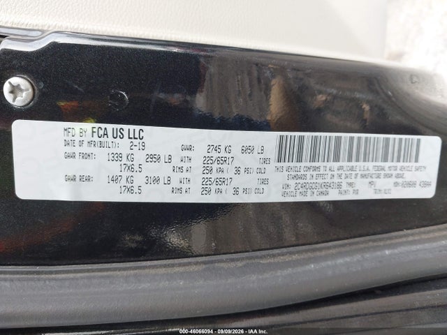 Aukcja sprzedaży 2019 Dodge Grand Caravan Sxt, vin: 2C4RDGCG1KR643186, numer aukcji: 46066094