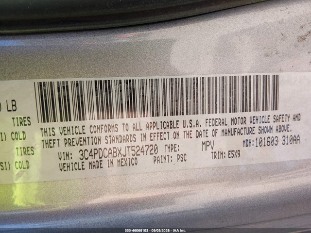 Aukcja sprzedaży 2018 Dodge Journey Se, vin: 3C4PDCABXJT524720, numer aukcji: 46066103