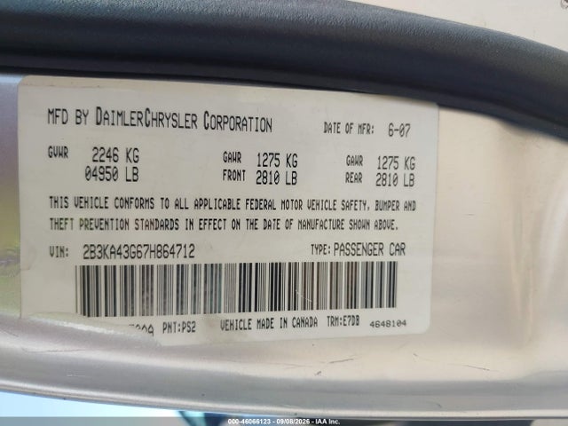 Продаж на аукціоні авто 2007 Dodge Charger, vin: 2B3KA43G67H864712, номер лоту: 46066123