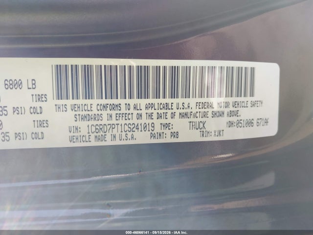46066141 :رقم المزاد ، 1C6RD7PT1CS241019 vin ، 2012 Ram 1500 Laramie Longhorn Edition مزاد بيع