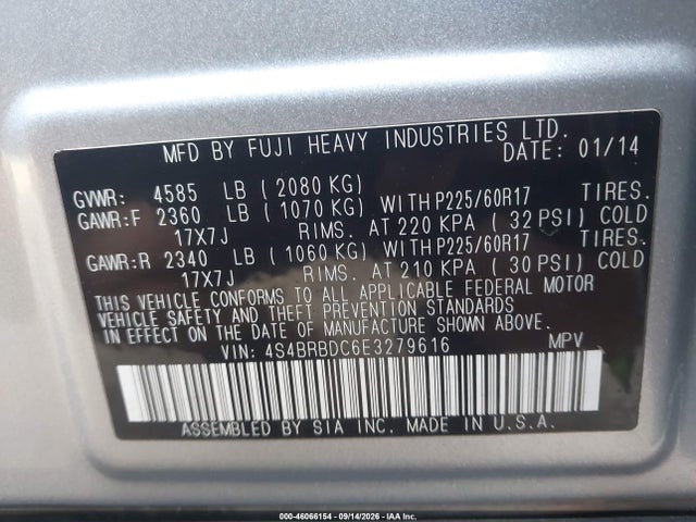 Subaru Outback 2.5i Premium 2014 4S4BRBDC6E3279616 Image 9