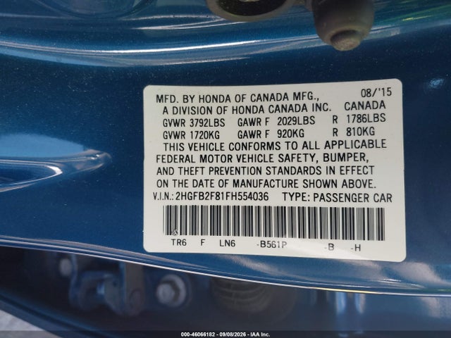 Honda CIVIC EX 2015 2HGFB2F81FH554036 Image 9