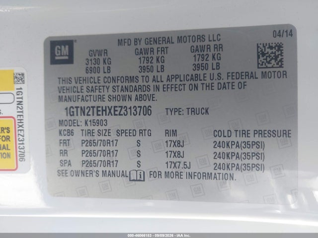 Продаж на аукціоні авто 2014 Gmc Sierra 1500, vin: 1GTN2TEHXEZ313706, номер лоту: 46066183