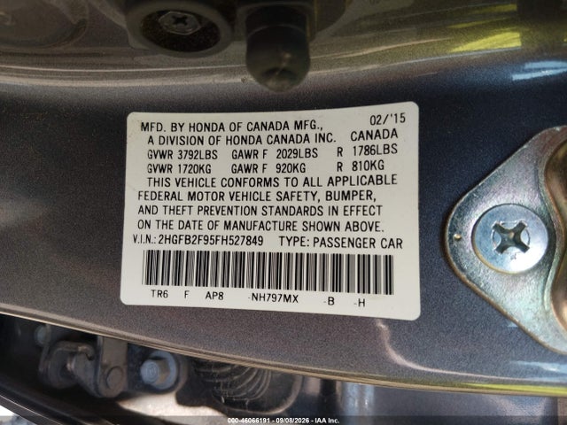 Aukcja sprzedaży 2015 Honda Civic Ex-l, vin: 2HGFB2F95FH527849, numer aukcji: 46066191