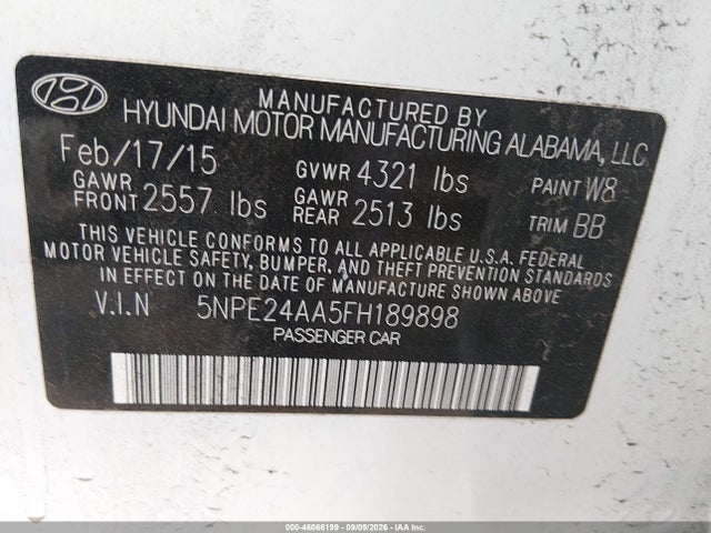 Aukcja sprzedaży 2015 Hyundai Sonata Eco, vin: 5NPE24AA5FH189898, numer aukcji: 46066199