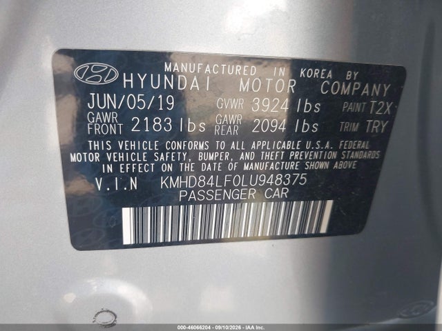 Продажа на аукционе авто 2020 Hyundai Elantra Value Edition, vin: KMHD84LF0LU948375, номер лота: 46066204