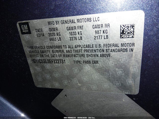 Chevrolet MALIBU 1LT 2014 1G11C5SL0EF222731 Image 9