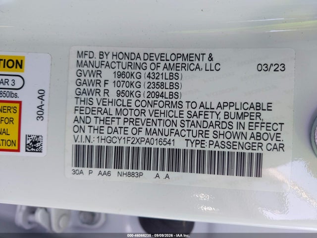 Продажа на аукционе авто 2023 Honda Accord Lx, vin: 1HGCY1F2XPA016541, номер лота: 46066235