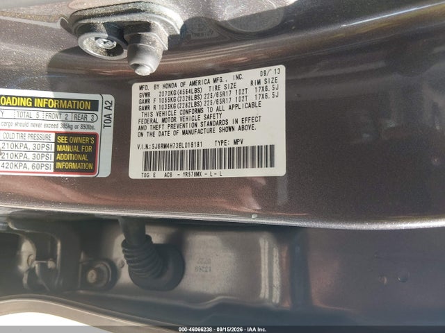 Aukcja sprzedaży 2014 Honda Cr-v Ex-l, vin: 5J6RM4H73EL016181, numer aukcji: 46066238