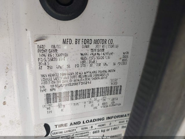 2011 Ford Expedition Xlt მანქანა იყიდება აუქციონზე, vin: 1FMJU1H52BEF56214, აუქციონის ნომერი: 46066254