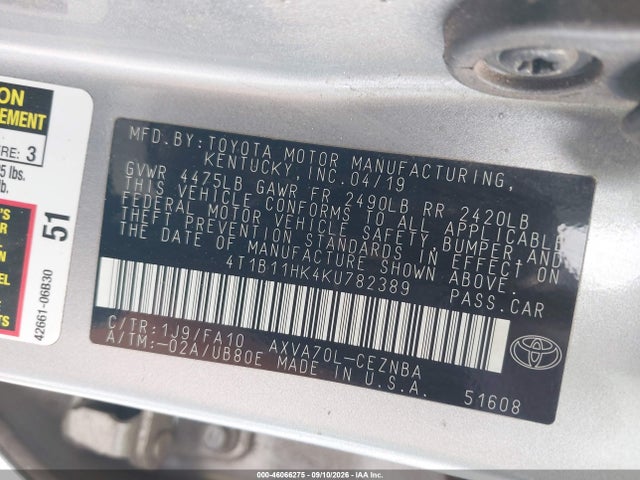 Продажа на аукционе авто 2019 Toyota Camry Le, vin: 4T1B11HK4KU782389, номер лота: 46066275