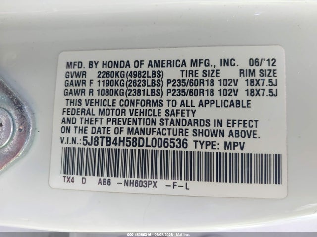 Продаж на аукціоні авто 2013 Acura Rdx, vin: 5J8TB4H58DL006536, номер лоту: 46066316