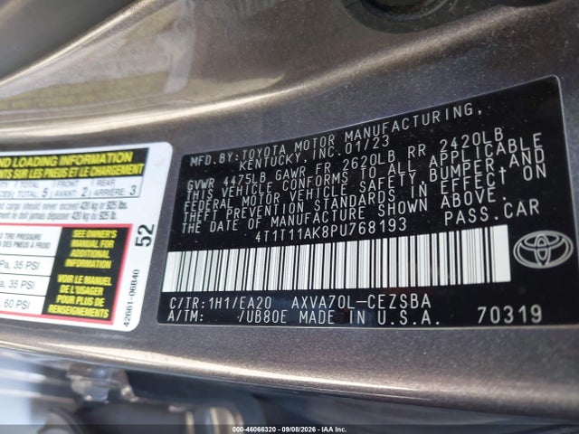 Продаж на аукціоні авто 2023 Toyota Camry Se, vin: 4T1T11AK8PU768193, номер лоту: 46066320
