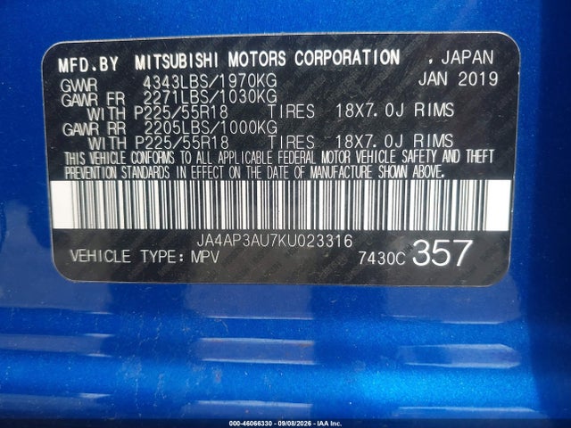 Продажа на аукционе авто 2019 Mitsubishi Outlander Sport 2.0 Le, vin: JA4AP3AU7KU023316, номер лота: 46066330