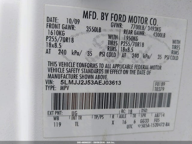 46066351 :رقم المزاد ، 5LMJJ2J53AEJ03613 vin ، 2010 Lincoln Navigator مزاد بيع