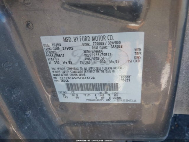 Продажа на аукционе авто 2005 Ford F-150 Fx4/lariat/xl/xlt, vin: 1FTPX14525FA16128, номер лота: 46066383