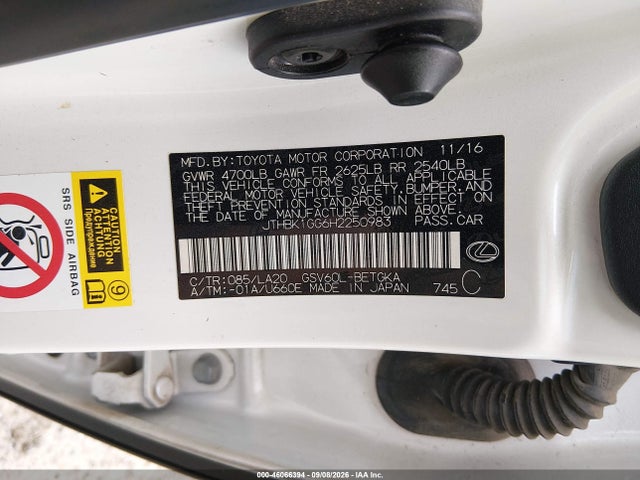 Продажа на аукционе авто 2017 Lexus Es 350, vin: JTHBK1GG6H2250983, номер лота: 46066394