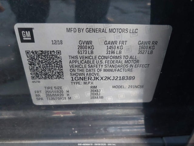 Aukcja sprzedaży 2019 Chevrolet Traverse Rs, vin: 1GNERJKX2KJ218389, numer aukcji: 46066419