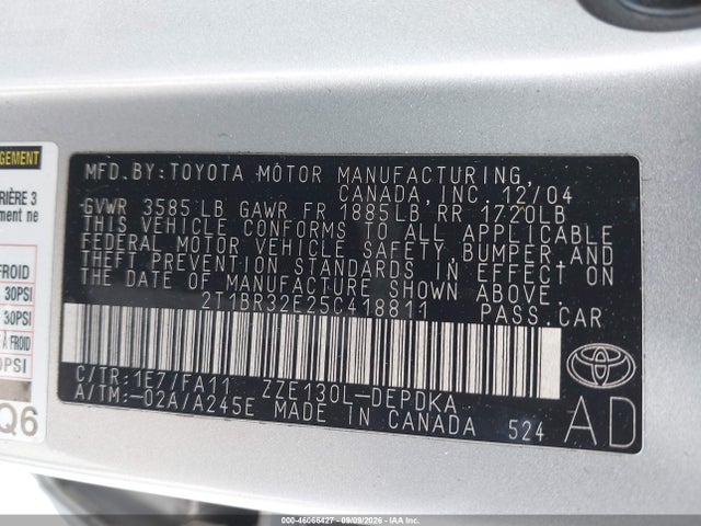 Продаж на аукціоні авто 2005 Toyota Corolla Ce, vin: 2T1BR32E25C418811, номер лоту: 46066427