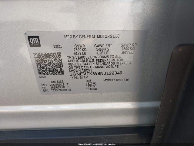2022 Chevrolet Traverse Awd Ls მანქანა იყიდება აუქციონზე, vin: 1GNEVFKW8NJ122349, აუქციონის ნომერი: 46066433