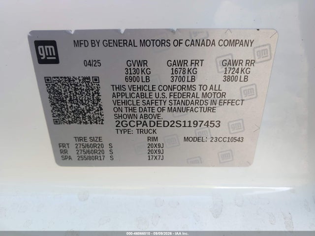 46066510 :رقم المزاد ، 2GCPADED2S1197453 vin ، 2025 Chevrolet Silverado 1500 2wd  Short Bed Rst مزاد بيع