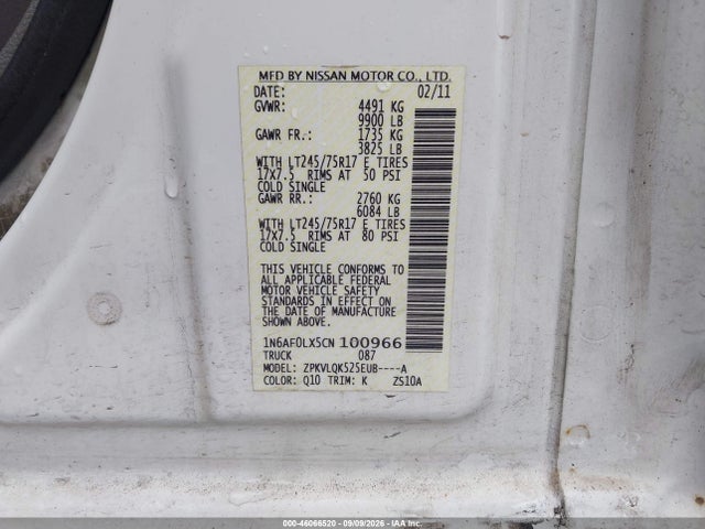 Продаж на аукціоні авто 2012 Nissan Nv 3500 Nv3500 Hd S V8, vin: 1N6AF0LX5CN100966, номер лоту: 46066520