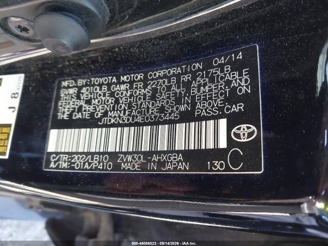 46066522 :رقم المزاد ، JTDKN3DU4E0373445 vin ، 2014 Toyota Prius Four مزاد بيع