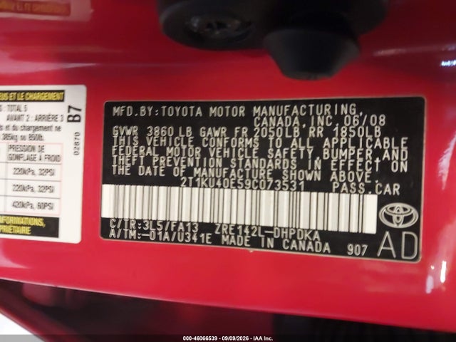 Продажа на аукционе авто 2009 Toyota Matrix, vin: 2T1KU40E59C073531, номер лота: 46066539