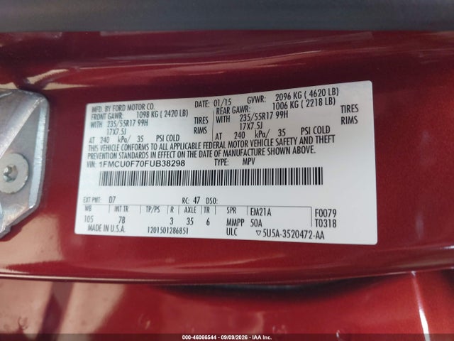Продаж на аукціоні авто 2015 Ford Escape S, vin: 1FMCU0F70FUB38298, номер лоту: 46066544