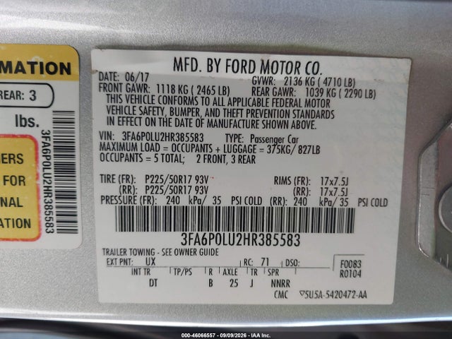 Ford Fusion Hybrid Se 2017 3FA6P0LU2HR385583 Image 9