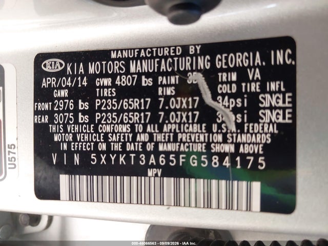 Aukcja sprzedaży 2015 Kia Sorento Lx, vin: 5XYKT3A65FG584175, numer aukcji: 46066563