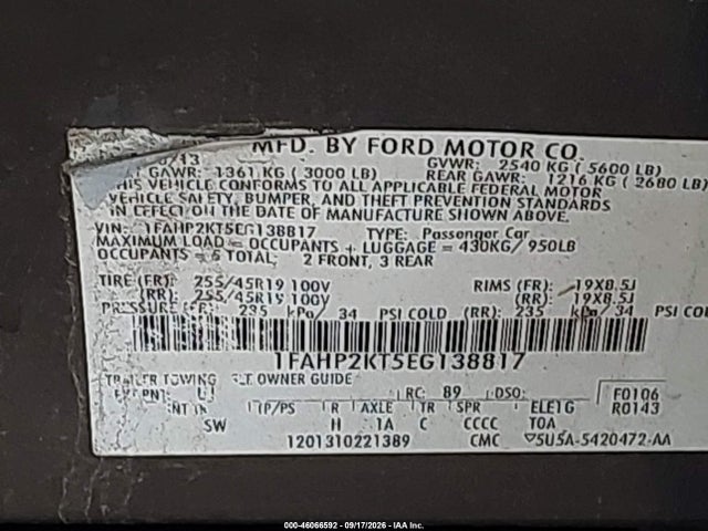 Aukcja sprzedaży 2014 Ford Taurus Sho, vin: 1FAHP2KT5EG138817, numer aukcji: 46066592