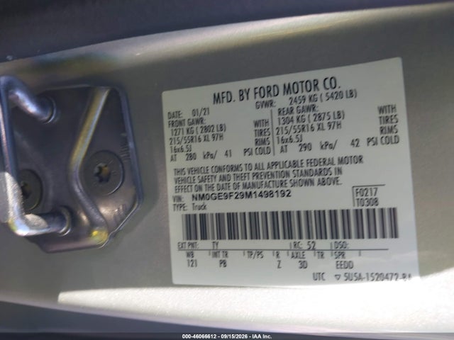 46066612 :رقم المزاد ، NM0GE9F29M1498192 vin ، 2021 Ford Transit Connect Xlt Passenger مزاد بيع