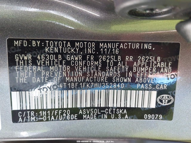 Aukcja sprzedaży 2017 Toyota Camry Se, vin: 4T1BF1FK7HU352840, numer aukcji: 46066614