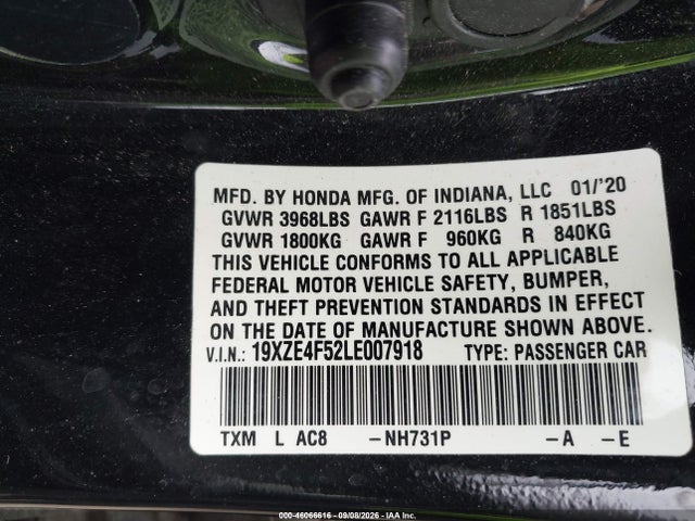 Aukcja sprzedaży 2020 Honda Insight Ex, vin: 19XZE4F52LE007918, numer aukcji: 46066616