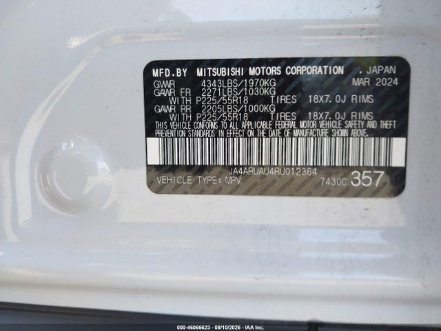Aukcja sprzedaży 2024 Mitsubishi Outlander Sport 2.0 Le Awc, vin: JA4ARUAU4RU012364, numer aukcji: 46066623