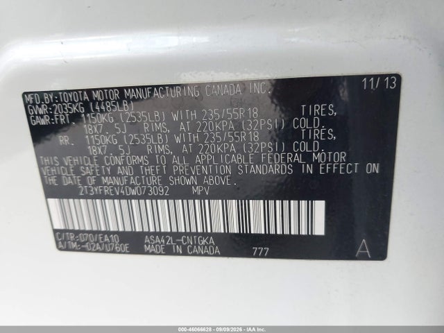 2013 Toyota Rav4 Limited მანქანა იყიდება აუქციონზე, vin: 2T3YFREV4DW073092, აუქციონის ნომერი: 46066628