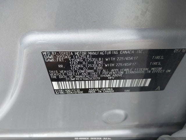Toyota Rav4 Xle 2016 2T3WFREV1GW283029 Image 9