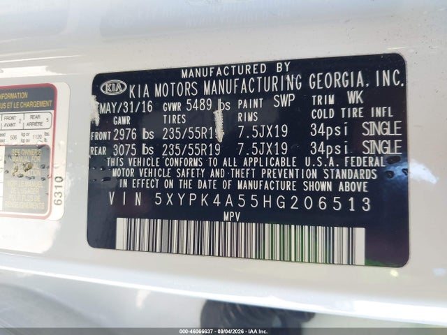 KIA Sorento 3.3l Sx 2017 5XYPK4A55HG206513 Image 9