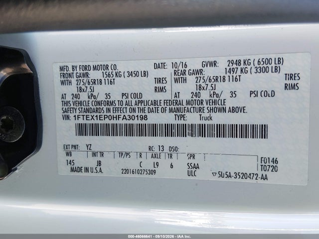 Продаж на аукціоні авто 2017 Ford F-150 Xlt, vin: 1FTEX1EP0HFA30198, номер лоту: 46066641