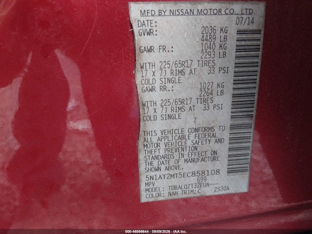 Aukcja sprzedaży 2014 Nissan Rogue Sv, vin: 5N1AT2MT5EC858108, numer aukcji: 46066644