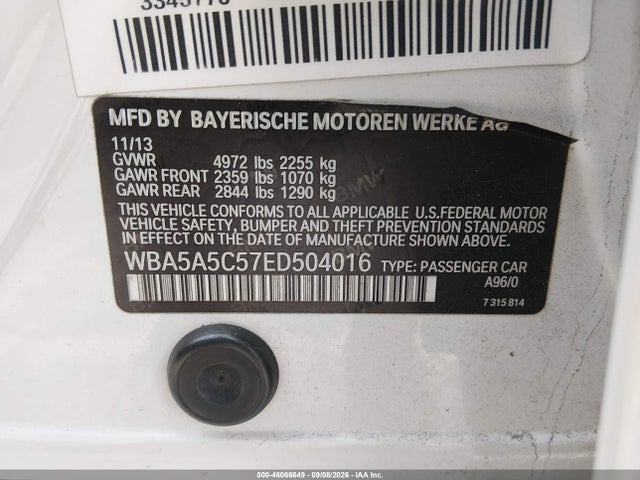 2014 Bmw 528i მანქანა იყიდება აუქციონზე, vin: WBA5A5C57ED504016, აუქციონის ნომერი: 46066649