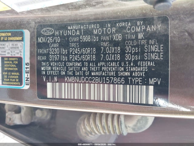 Продаж на аукціоні авто 2011 Hyundai Veracruz Limited, vin: KM8NUDCC2BU157866, номер лоту: 46066671