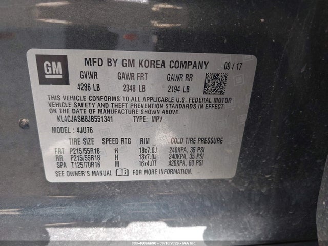 2018 Buick Encore Preferred მანქანა იყიდება აუქციონზე, vin: KL4CJASB8JB551341, აუქციონის ნომერი: 46066690