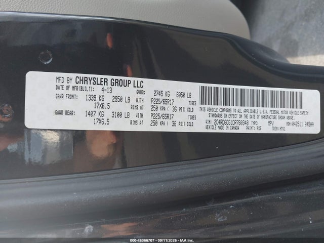 Продажа на аукционе авто 2013 Dodge Grand Caravan Sxt, vin: 2C4RDGCG1DR760348, номер лота: 46066707