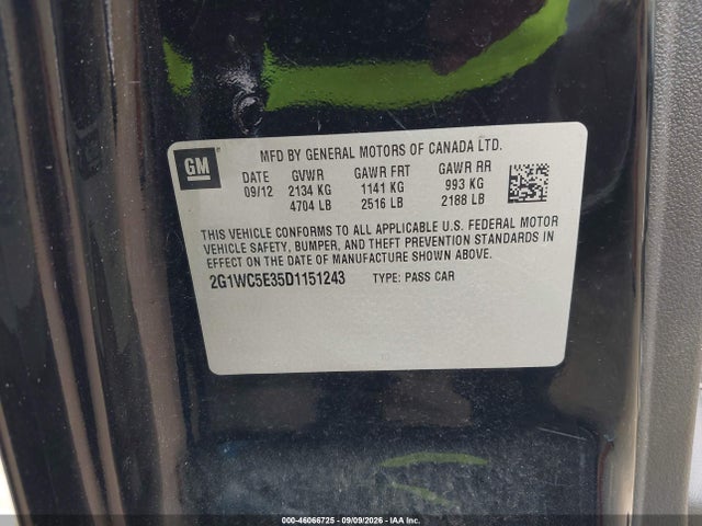 2013 Chevrolet Impala Ltz მანქანა იყიდება აუქციონზე, vin: 2G1WC5E35D1151243, აუქციონის ნომერი: 46066725