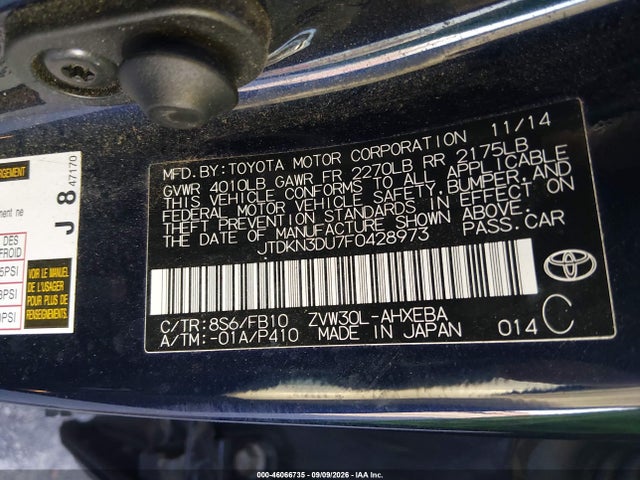 JTDKN3DU7F0428973 Toyota Prius Two