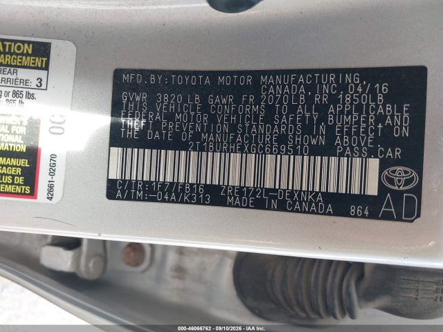 Toyota COROLLA LE 2016 2T1BURHEXGC669510 Image 9