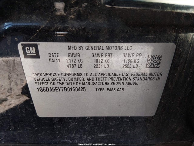 46066787 :رقم المزاد ، 1G6DA5EY7B0160425 vin ، 2011 Cadillac Cts Standard مزاد بيع